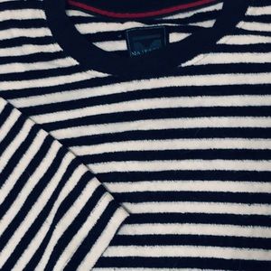 Terry cloth t shirt. Navy white stripe. Large